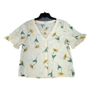 Madewell Eyelet Village Ruffle-Sleeve Shirt in Sunflower Scatter Size Large